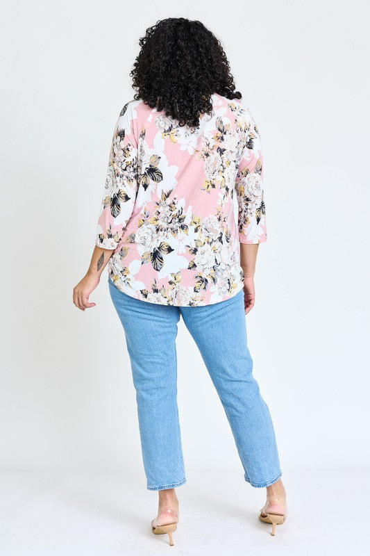 Plus Floral Bottom Knot Tunic