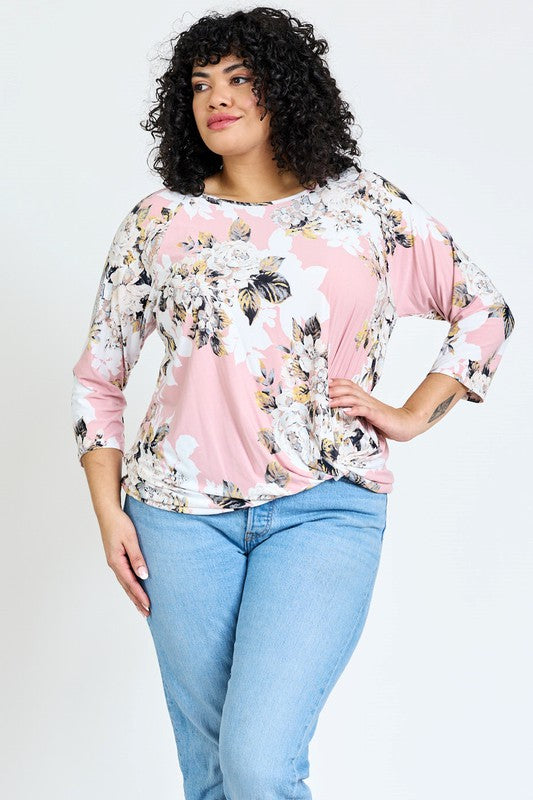 Plus Floral Bottom Knot Tunic